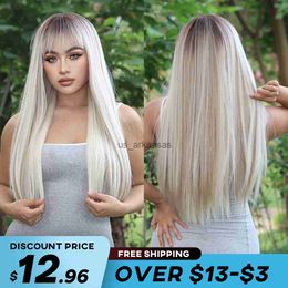 Synthetic Wigs oneNonly Long Blonde Wig for Women Natural Wig with Bangs Synthetic Wigs High Quality Women Party Straight Hair HKD230818