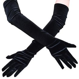 Five Fingers Gloves 53CM Women Golden Velvet Long Autumn Winter Warm Black Evening Dress Etiquette Retro Style Banquet Accessories Elasticity 230818