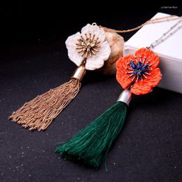Pendant Necklaces 2023 Est Orange&White Big Flower Necklace Bohemian Fashion Long Tassel Ethnic Women Statement Jewelry