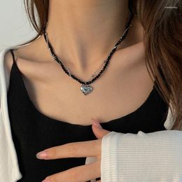 Chains Black Crystal Stitched Love Necklace Girl Hip Hop Sweet Cool Design Sense Collarbone Chain