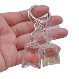 Keychains Lanyards Creativity Miniature Resin Goldfish Charms Small Fish In Water Bag Pendant Diy Key Rings Fashion Accessories Drop Dhroi