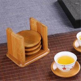 Table Runner Bamboo And Holder Set Non-slip Heat-resistant Square Drinking Cup Mat Home Office Meeting Room Accessories