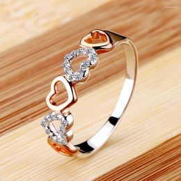 Cluster Rings Crystal Female Small Rose Gold Heart Ring Real 925 Sterling Silver Wedding Promise Love Engagement For Women