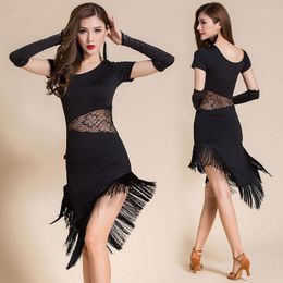 Stage Wear Latin Dance Dress Sexy High Quality Tassel Costume Dancing Performance Practise Clothing With Short Sleeves