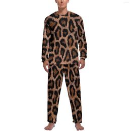 Men's Sleepwear Spotted Leopard Pajamas Long Sleeves Animal Print Two Piece Casual Pajama Sets Autumn Man Custom Warm Nightwear
