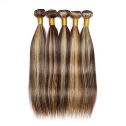 60Gram P4/27 Highlight Human Hair Bundles 10 to 22 Inch Pre-colored Brown Blonde Peruvian Hair Extensions Double Wefts