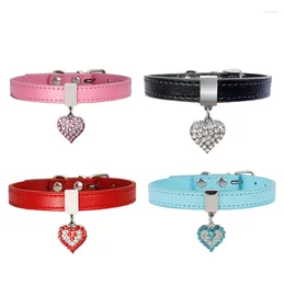 Dog Collars Leather Collar Adjustable Heart Pendant Puppy Cat Necklace Strap For Small Medium Dogs Pet Supplies