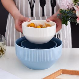 Bowls Nordic Ceramic Tableware Bowl Set Ramen Salad Western Soup Rice Dish Pure Color Stripes