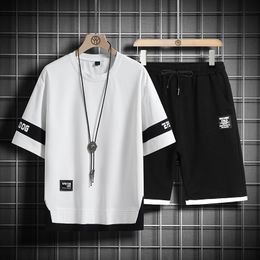 Mens Tracksuits Summer Black White For Set Sleeves TShirt Shorts Sportswear Brand Sporting Suit Oversize 5XL 230818