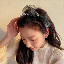 Hair Clips Summer French Headwear Flower Accessories Sweet Women Mesh Headband Korean Style Hoop Pearl Bow Hairband