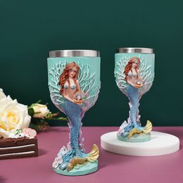 Mugs Threedimensional Mermaid Pattern Wine Goblet Cartoon Character Coffee Mug Perfect Party Prop 230818