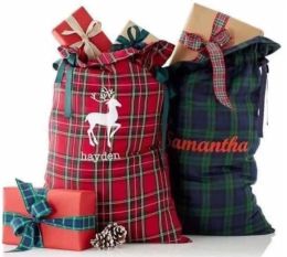 plaid santa sack Christmas santa sacks for kids candy gift bag canvas santa sack plaid style X-mas gift sack FY4934