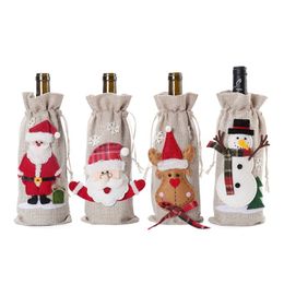 Christmas Wine Gift Bags Burlap Drawstring Wine Bottle Bags with Rope for Xmas Gift Holiday Parties