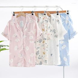 Women's Sleepwear Pajamas Set Women Pure Cotton Gauze Short-sleeved Ladies Nightwear With Shorts Thin Comfortable Cool Two-piece Summer Home