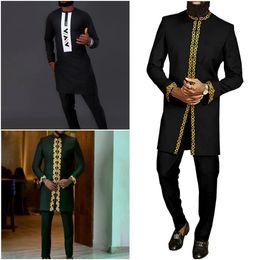 Mens Tracksuits Men 2Piece Outfit Set Printed Business Casual Top Pants Suit Ethnic Style Summer Dashiki Dresses Party Wedding Gentleman Clothes 230817