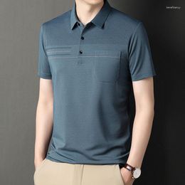 Herren Polos Mode gestreifte Polo-Shirts England Style Smart Casual Summer Kurzarm männliche Kleidung Geschäfte Schnelltrocknen losen Tops