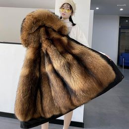 Women's Fur Fake Women Winter Coat Long Faux Hooded Overcoat Girls Sleeve Outerwear Black Oversize 4xl 5xl Windbreaker
