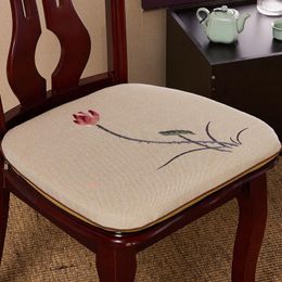 Pillow Simple Chinese Embroidery Home Living Room Solid Wood Chair Non-slip Mat Thicken Cotton Linen Study Decorative Seat Pad