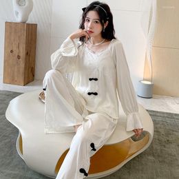 Women's Sleepwear Spring And Autumn Long-sleeved Pyjama Sets For Women Ice Silk Chinese Ladies' Home Wear Satin Pyjamas Wholesal