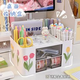 Pencil Cases Desktop pen holder largecapacity multigrid drawer student stationery finishing storage box office shelf organizer 230818