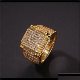 Band Rings Fashion Luxury Designer Cubic Zirconia Diamonds Copper Exaggerated Men Women Square Ring Hip Hop Jewellery Jngn2 Nplyp Drop D Dh1G2