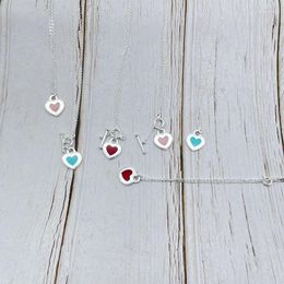 Chains Silver Women's Heart Blue Red Pink Necklace Free Delivery Light Luxury Jewelry Valentine's Day Summer Gift