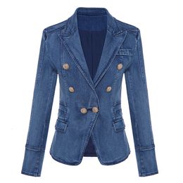 Womens Suits Blazers HIGH QUALITY Fashion Designer Blazer Metal Lion Buttons Double Breasted Denim Jacket Outer Coat 230817