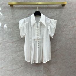 Women's Blouses White Solid Colour Shirt Feminine Style Pleated Wooden Ear Edge Pointed Collar Niche Design Feeling