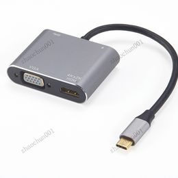 USB C to HDTV+VGA+USB3.0+PD Adapter 4 in 1 Multi Port SUPPORT 4K 30Hz 1080p Aluminium Alloy Dock Hub for Macbook HP Zbook Samsung S20 Dex Huawei P30 Xiaomi 11