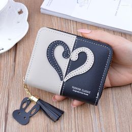 Wallets Axzspdy Female Coin Purse Wallet Ladies Short Mini Tassel Fashion Korean Stitching Contrast Card Bag