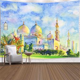 Tapestries Watercolor Painting Islam Decoration Ramadan Eid Decor Ramadan Kareem Tapestry Wall Hanging Background Table Cloth