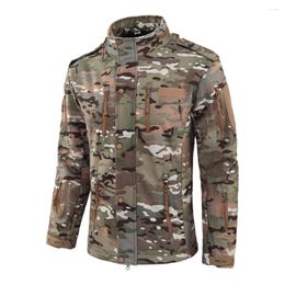 Hunting Jackets Outdoor Soft Shell Camouflage Tactical Jacket Men Spring Autumn Multi-pocket Hooded Windbreaker Coat Military Clothing