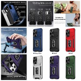 Shockproof Cases For Moto G 4G 2023 Power 5G Stylus Play Redmi Note 12 4G 5G Pro X5 11 Magnet Car Bracket Metal Finger Ring Holder Hard PC TPU Sliding Lens Hybrid Cover