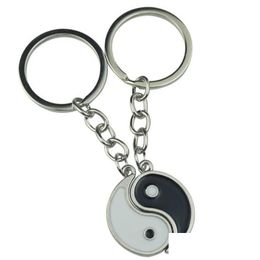 Keychains Lanyards Vintage Chinese Elements Of Yin Yang Taiji Bagua Couple Keychain For Keys Car Key Ring Pendant Charm Fashion Allo Dhtwd