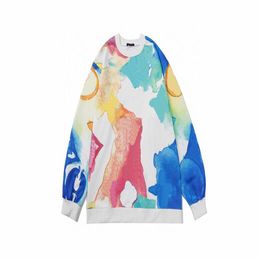 Autumn and Winter 100% Cotton Printed Terry Long Sleeve Men's Round Neck Sweater Unisex Round Neck OS Drop Shoulder Style h-8333