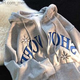 Men's Hoodies Sweatshirts American Vintage Letter Embroidered Sweater Women's 2022 Autumn/Winter Loose Plus Velvet Thick Hoodie Cardigan Trend Z230818