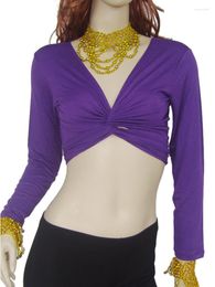 Stage Wear Solid Color Oriental Dancing Tops Woman Carnival Costumes For Women Latin Clothes Pleated Flamco Egyptian Belly Dance T-shirt