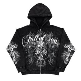 Men's Hoodies Sweatshirts Gothic Skull Exaggerated Print Hoodies Y2k Harajuku Sweatshirt Men Women Oversize Fashion Zip Up Hoodie Hip Hop Streetwear Coat 230817