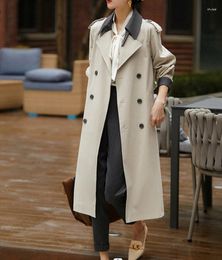 Women's Trench Coats Chic Patchwork Autumn Winter 2023 Women Elegant Full Sleeve Loose Belted Female Double Breasted Windbreaker U804