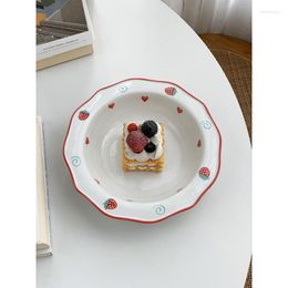 Plates Ceramic Plate Korean Style Sweet Strawberry Creative Porcelain Tableware Household Container Soup Salad Lunch