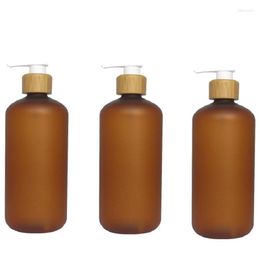 Storage Bottles 20PCS 250ml PET Plastic Frosting Brown Empty Bamboo Lotion Pump Bottle Refillable Emulsion Shower Gel Shampoo Container