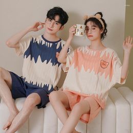 Women's Sleepwear 2023 Summer Couple Pajama Set Bear Loose Cotton Nightwear Mujer Casual Home Clothes Sweet For Women Men Loungewear