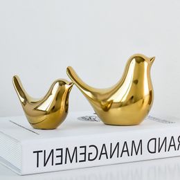 Decorative Objects Figurines Golden Birds Figurine 4 Sizes Nordic Ceramic Gold Animal Statue Jewellery Home Decoration Living Room Table Decorations 230817