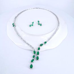 Necklace Earrings Set 2023 Fashion Luxury Retro Green CZ Zircon Earring Wedding Bridel Party Banquet Dress Jewelry