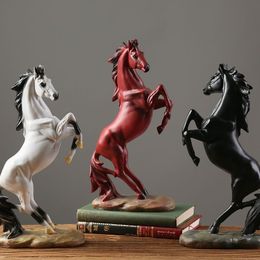 Decorative Objects Figurines Creative Standing Horse Resin Statue Art Figurine Home Office Decor Ornaments for Desk Bookshelf Wine Cabinet 230817