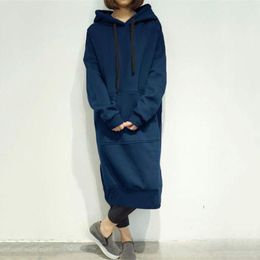 Casual Dresses Women's Large Size Round Neck Hooded Solid Colour Long Business For Women Midi Dress Knee Length