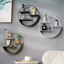 Novelty Items Nordic Style Metal Decorative Shelf round Hexagon storage holder rack Shelves Home wall Decoration Potted ornament holder rack 230817