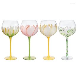 Wine Glasses Crystal Red Glass Mediaeval Retro Wedding Gift Drink Glassware Hand Painted Flower Lotus Martini Cup Champagne Goblet Flutes