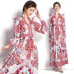 Casual Dresses 2023 Autumn Long-sleeve Printing Connect Skirt Dress