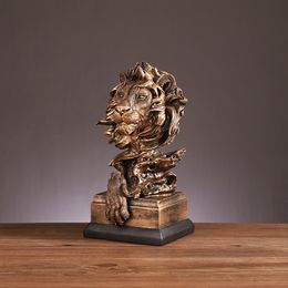 Decorative Objects Figurines Luxury Lion Sculpture Golden Head Statue Modern Animal Crafts Home Living Room Office Decoration Gifts 230817